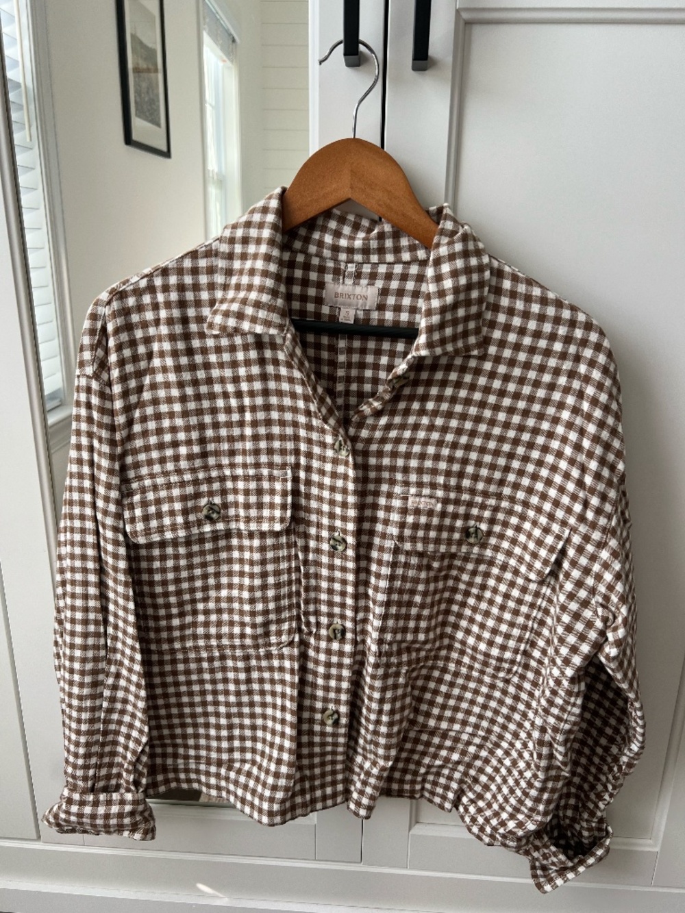 Brixton Brown Gingham Plaid Oversized Cropped Shacket / Flannel / Size S